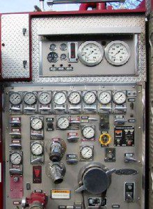 Pump panel of a fire engine